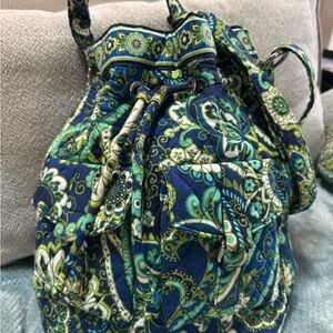 Vera Bradley Quick Draw Blue and Green Floral Backpack